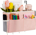 Bedside Storage Organizer 5 Pockets with 4 Hooks Hanging Storage Bag for Headboards/Bunk Bed (Pink)