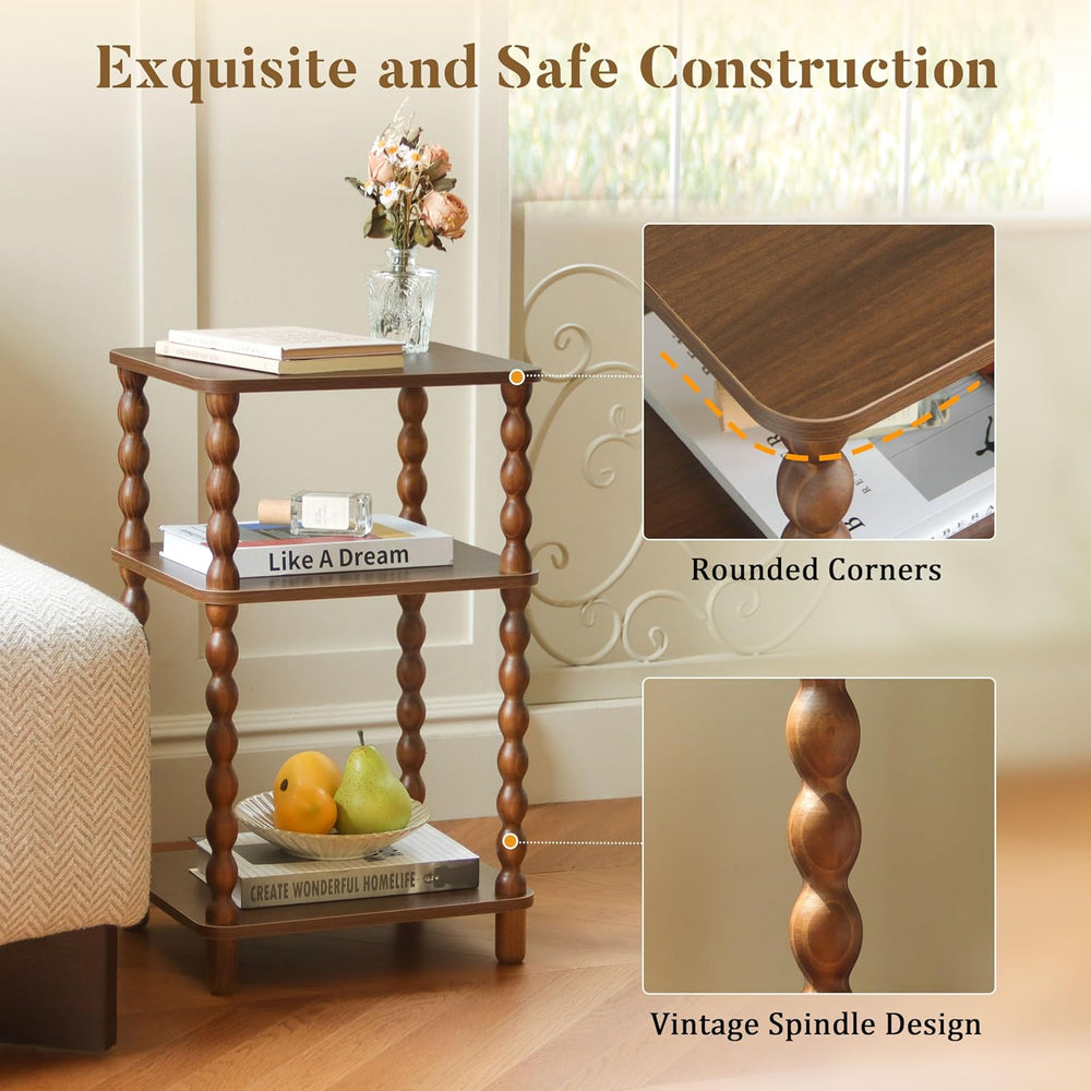 Fultyle Small Side Table, 3-Tier End Table Living Room with Storage, Wood Acc...