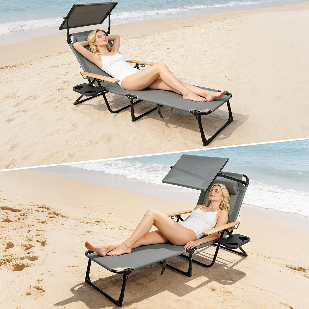 Outdoor Chaise Lounge Chair with 4-Position Adjustable Backrest,Patio Folding...