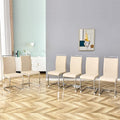 AZmac Modern Leather Dining Chairs Set of 6,Armless Kitchen Chairs,Dining Room Chairs with Upholstered Padded Seat and Sturdy Chrome Legs for Dining Room,Kitchen (Set of 6, Beige)