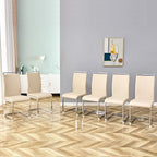 AZmac Modern Leather Dining Chairs Set of 6,Armless Kitchen Chairs,Dining Room Chairs with Upholstered Padded Seat and Sturdy Chrome Legs for Dining Room,Kitchen (Set of 6, Beige)