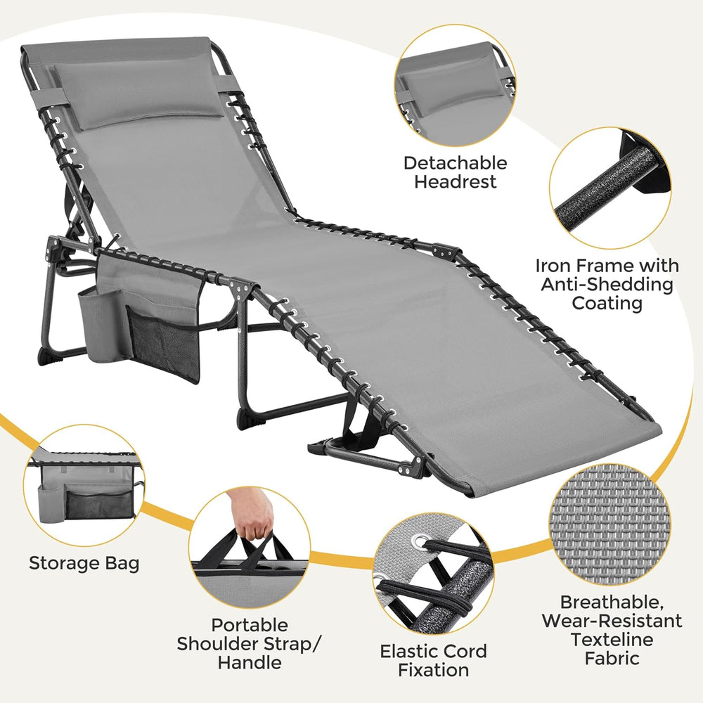 Yaheetech 26.4" Outdoor Folding Tanning Chair 5-Position Adjustable, Gra...