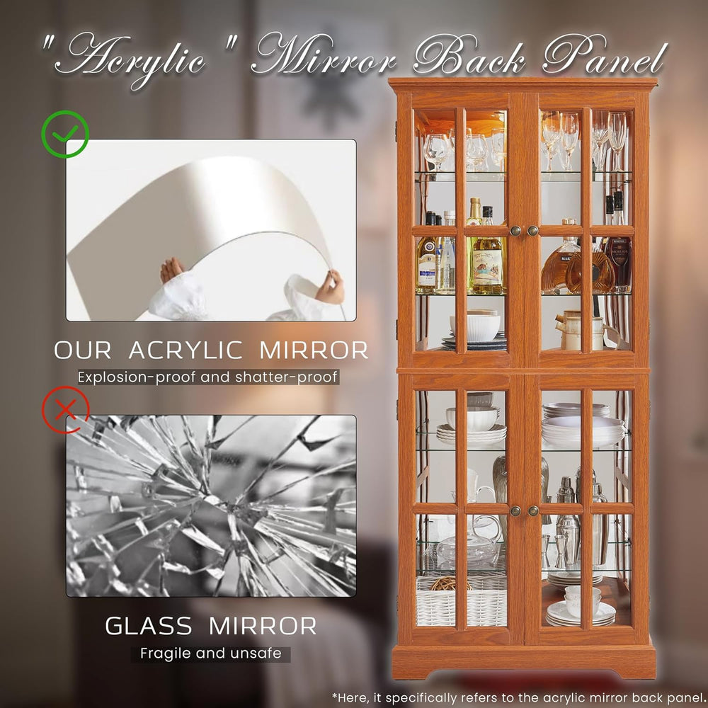 69" Lighted Display Cabinet with 4 Glass Doors, Tall Elegant Bookcase wi...