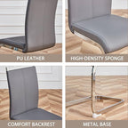 AZmac Modern Leather Dining Chairs Set of 8,Armless Kitchen Chairs,Dining Room Chairs with Upholstered Padded Seat and Sturdy Chrome Legs for Dining Room,Kitchen (Set of 8, Grey+PU Leather)