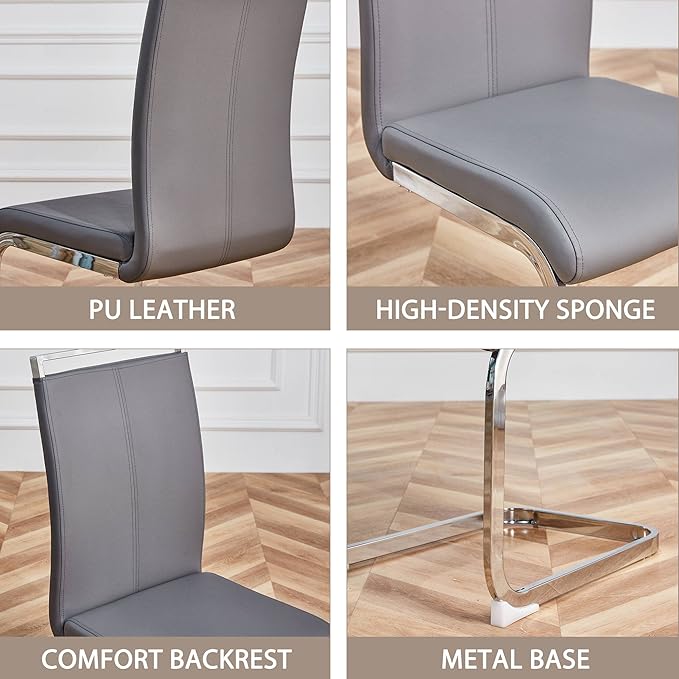 AZmac Modern Leather Dining Chairs Set of 4,Armless Kitchen Chairs,Dining Roo...