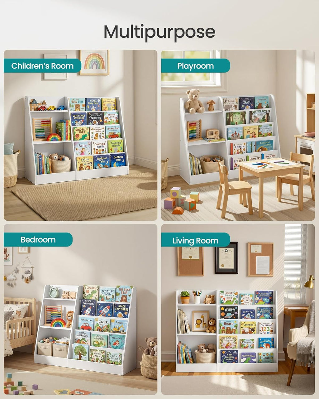 SONGMICS Custos Collection - Book and Toy Storage Organizer, 5-Tier Montessori Kids Bookshelf and Toy Storage Shelf, for Children's Room, 11.8 x 40.8 x 31.5 Inches, Cloud White UGKR077WZ01