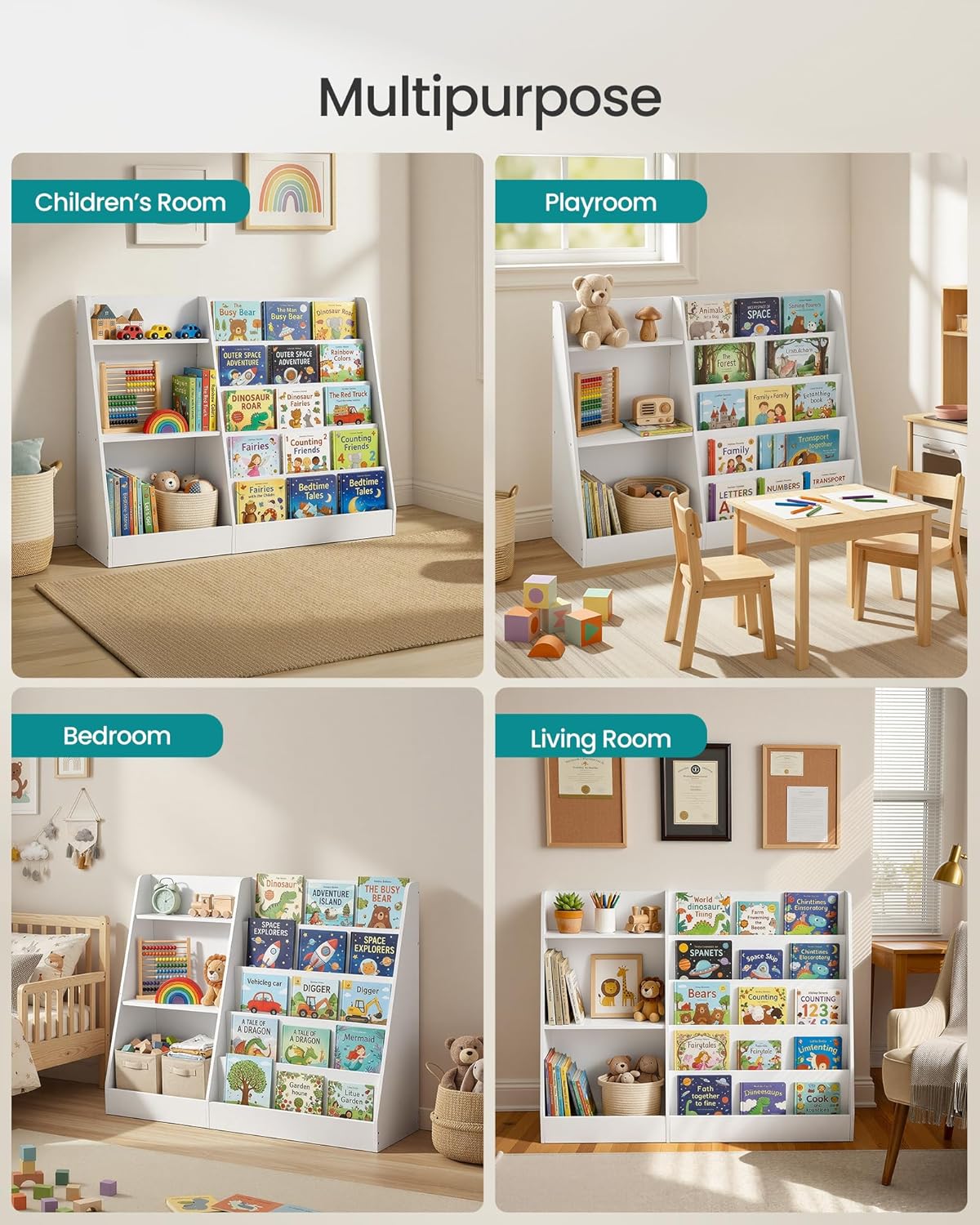 SONGMICS Custos Collection - Book and Toy Storage Organizer, 5-Tier Montessori Kids Bookshelf and Toy Storage Shelf, for Children's Room, 11.8 x 40.8 x 31.5 Inches, Cloud White UGKR077WZ01