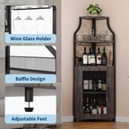 IDEALHOUSE Corner Bar Wine Cabinet with Glass Holder Wine Bar Rack Cabinet with Mesh Door & Glass Holder,Industrial Liquor Cabinet for Home, Kitchen, Dinning Room,Rustic Oak
