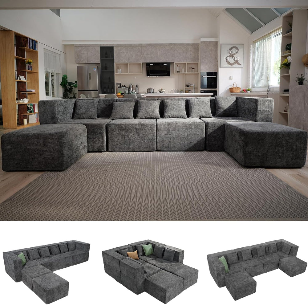 MONVANE Modular Sectional Cloud Couch for Living Room - 130'' 6 Seate...