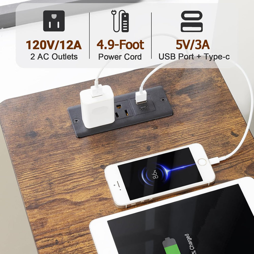 AMHANCIBLE Narrow End Table Living Room with Charging Station, Slim LED Night...