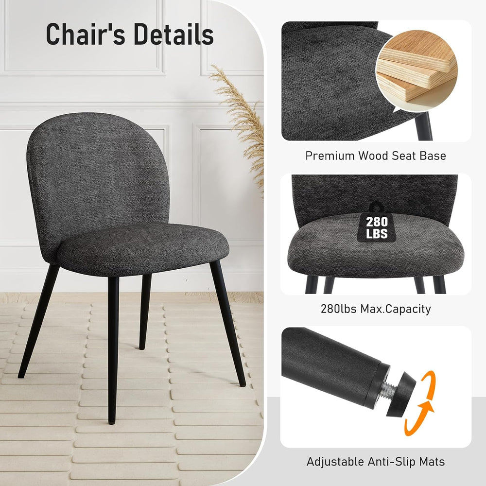 Dining Chairs Set of 2, Upholstered Chenille Dining Room Chairs with Black Me...