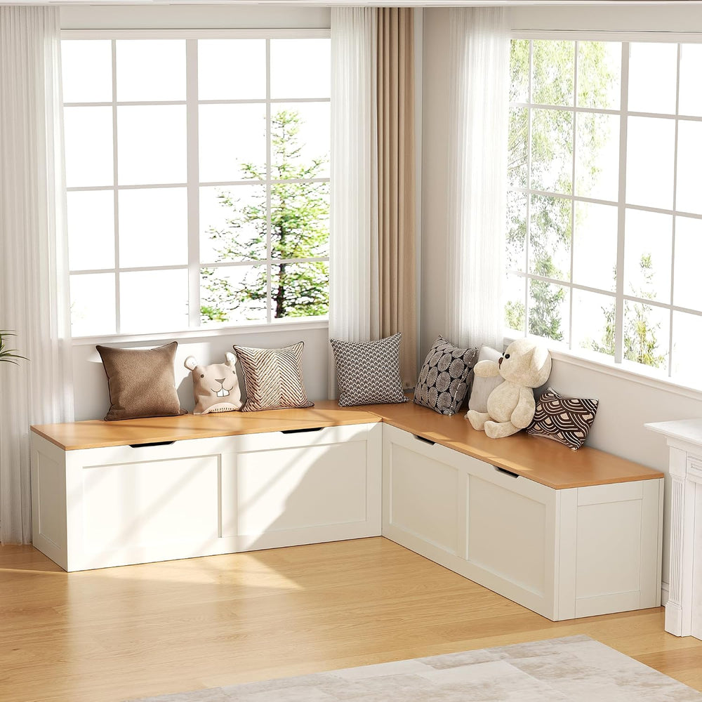 L Shaped Bench with Storage, 63" Breakfast Nook Benches, Wood Kitchen Co...