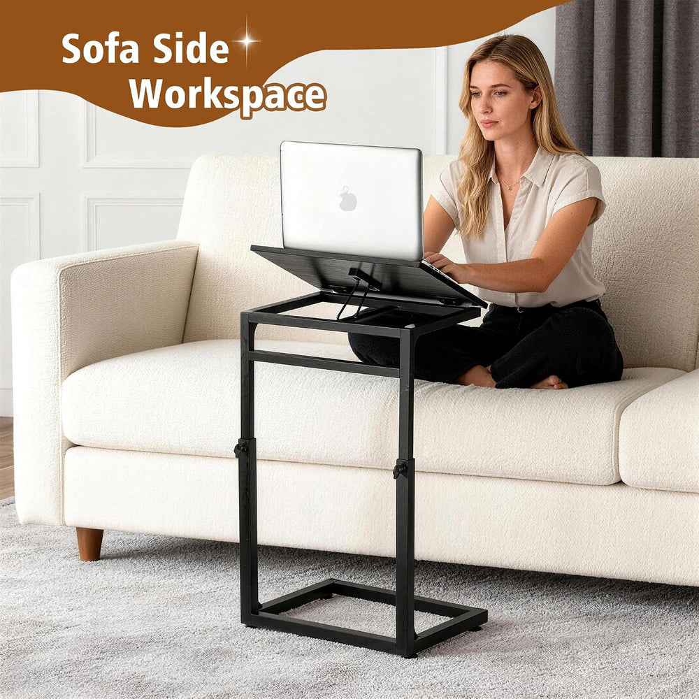 facka C Shaped TV Tray Table, Adjustable Height & 0-60° Tilt for Couch