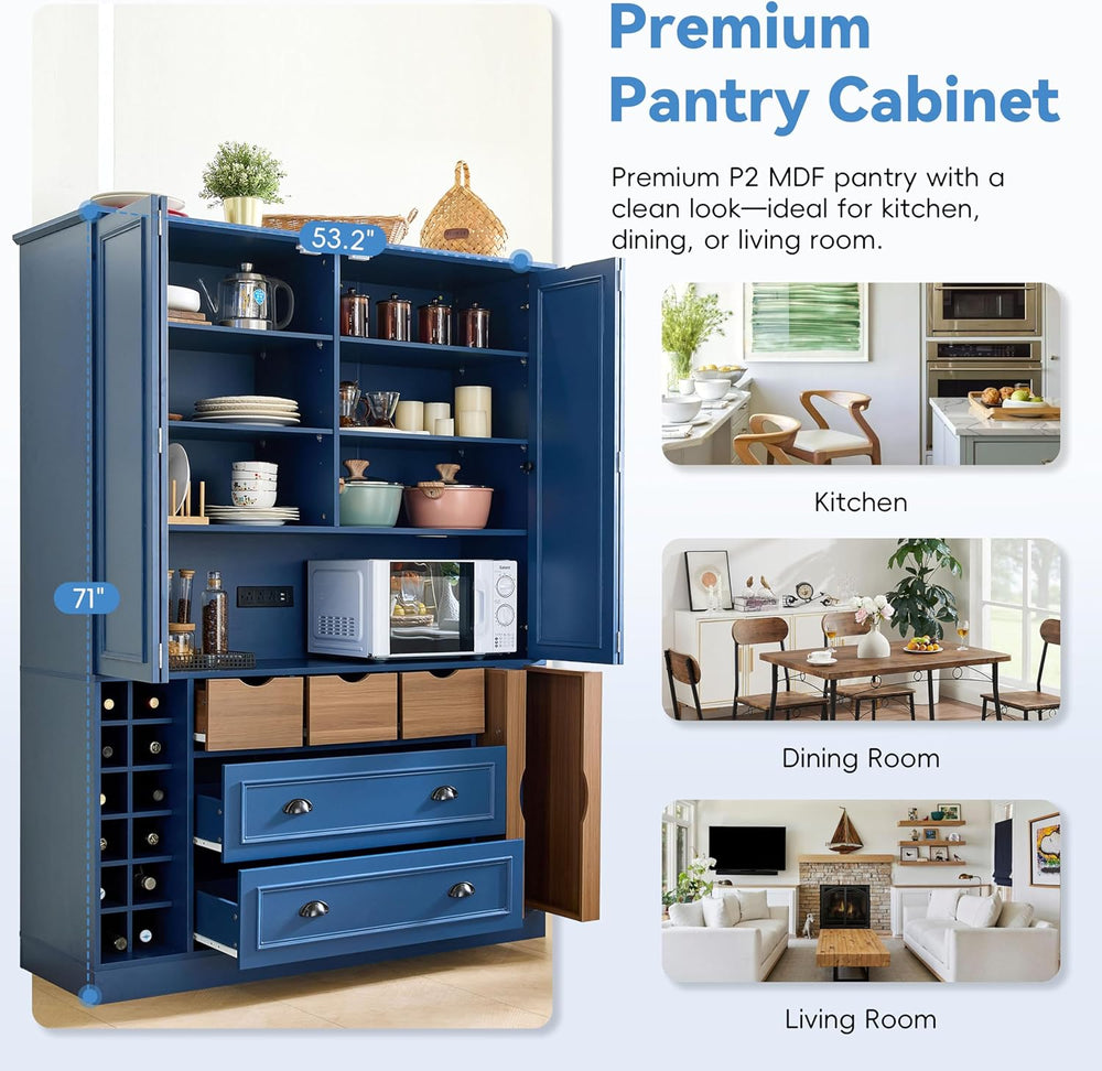Farmhouse 71''H Large Kitchen Pantry,Deepen Dining Storage Cupboard w...