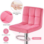 Yaheetech Pink Velvet Bar Stools, Adjustable Barstools Set of 4, Armless Swivel Counter Stools with Thickened Seat Cushion for Kitchen Island, Pink