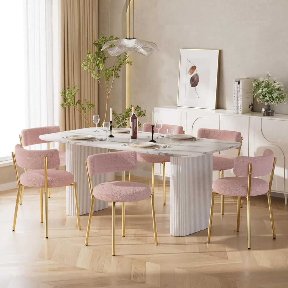 Boucle Dining Chairs Set of 2, Modern Round Upholstered Dining Chairs, Curved...