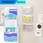 6 Single Pocket Wall File Holder, Mesh Hanging File Folder Paper Organizer, Vertical Wall Mounted Mail Basket, Storage Organization Magazine Rack for Office, Home and School, White