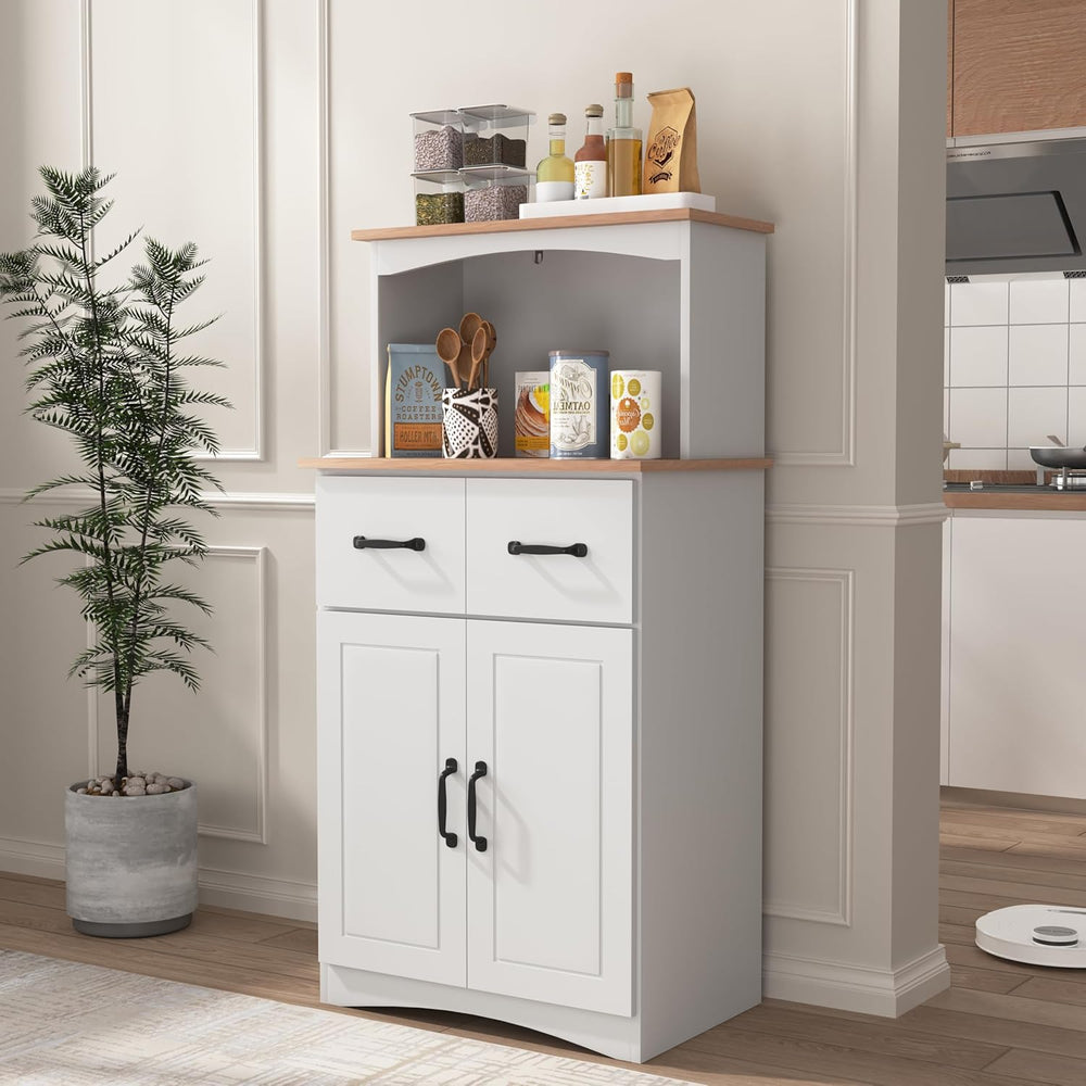 Freestanding Kitchen Pantry with Dawer & Shelf, Double Door, Rectangular ...