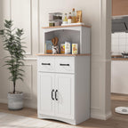 Freestanding Kitchen Pantry with Dawer & Shelf, Double Door, Rectangular Storage Cabinet, Modern Minimalist, for Living Room, Dining Room, White