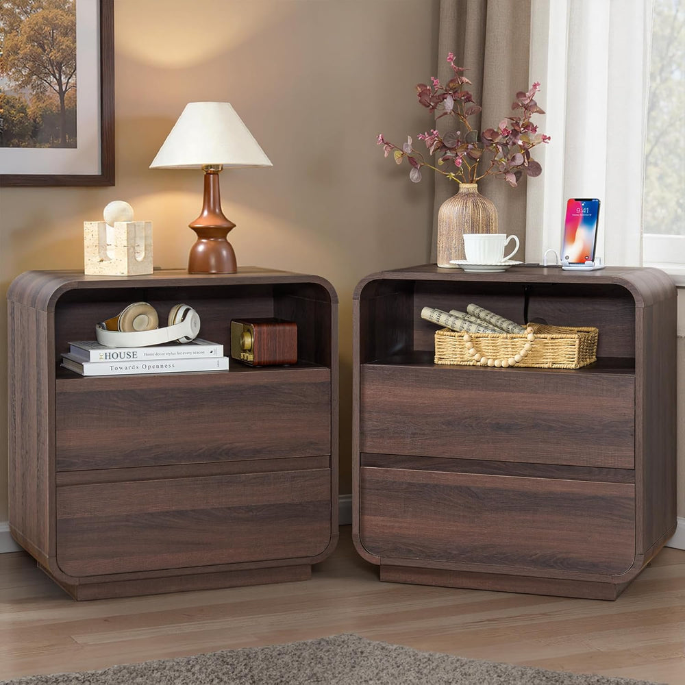 Standifurno Modern Walnut Nightstand, 25" Tall Wooden Bedside Table with...