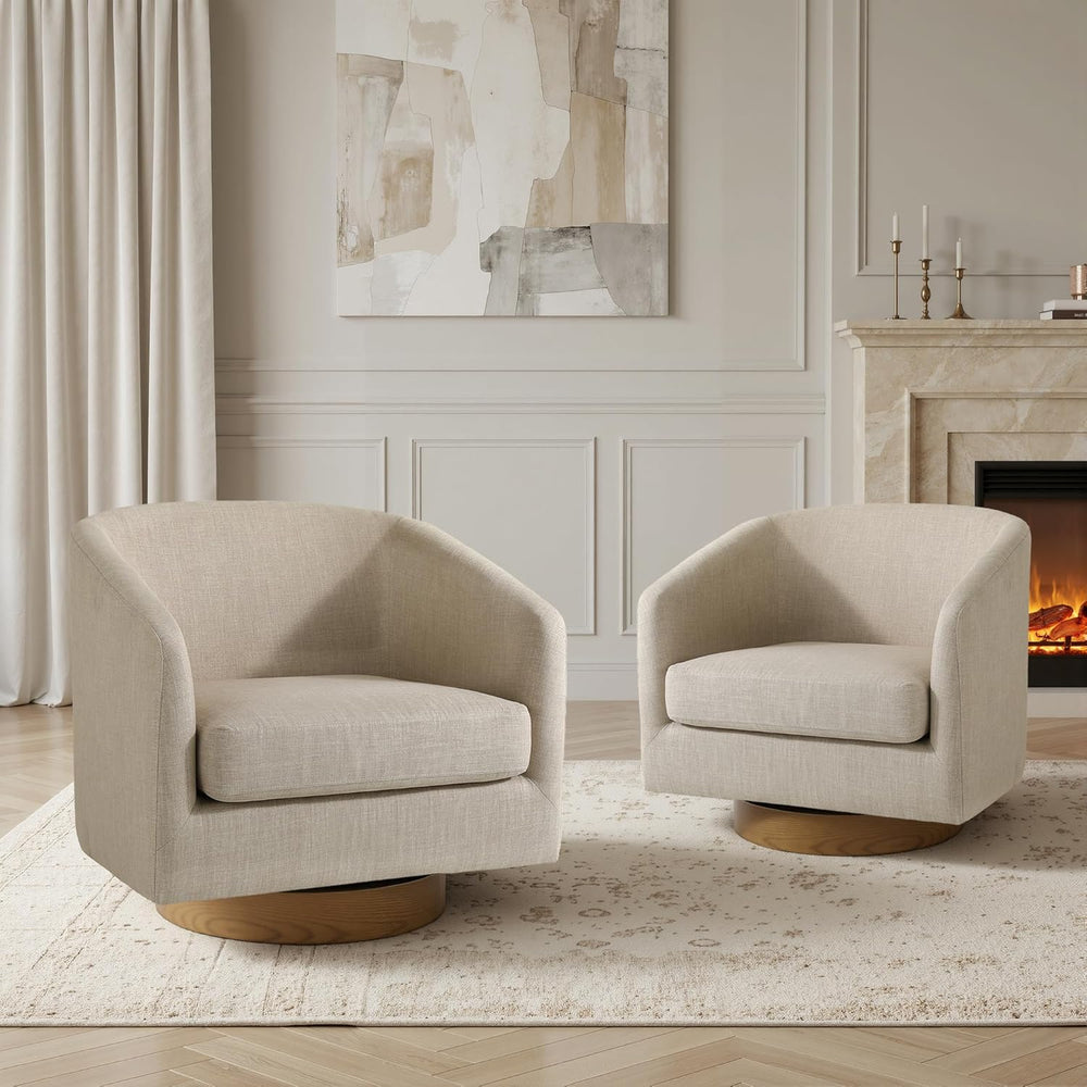 Swivel Barrel Accent Chairs Set of 2, Fabric Upholstered Armchair for Living ...