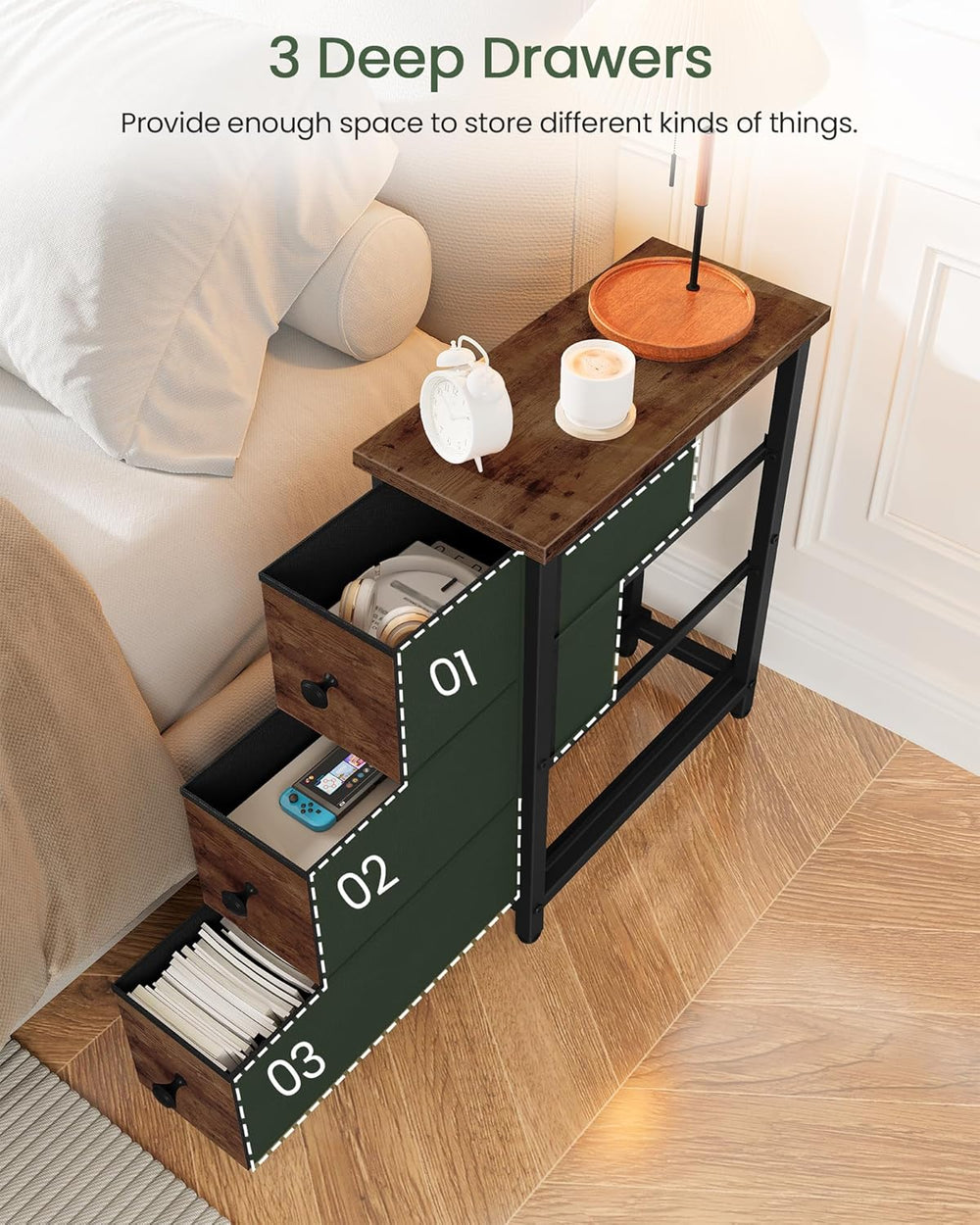 CHOEZON Small Nightstand and Narrow Side Table with Drawers Bundle, Skinny Be...
