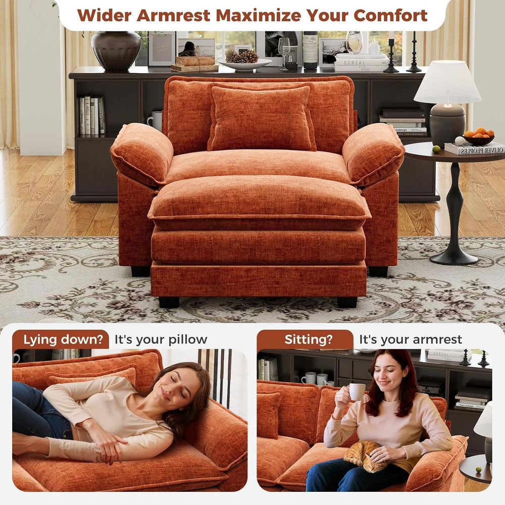 50'' Oversized Chair with Ottoman, Chenille Comfy Cloud Sofa Accent C...