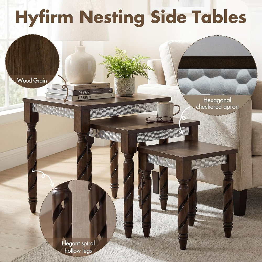Hyfirm Nesting Tables Set of 3, Walnut Mid Century Modern Accent Tables with ...