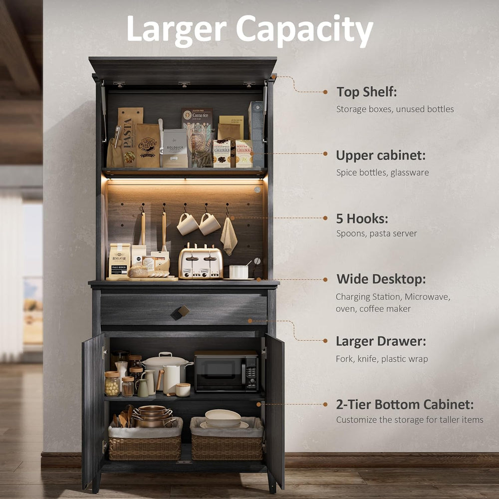 72" Tall Kitchen Pantry with Hydraulic Flip Up Door, Storage Cabinet wit...