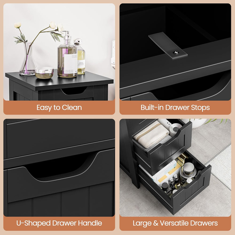 Bathroom Floor Storage Cabinet, Freestanding Wooden Side Organizer w/4 Drawer...