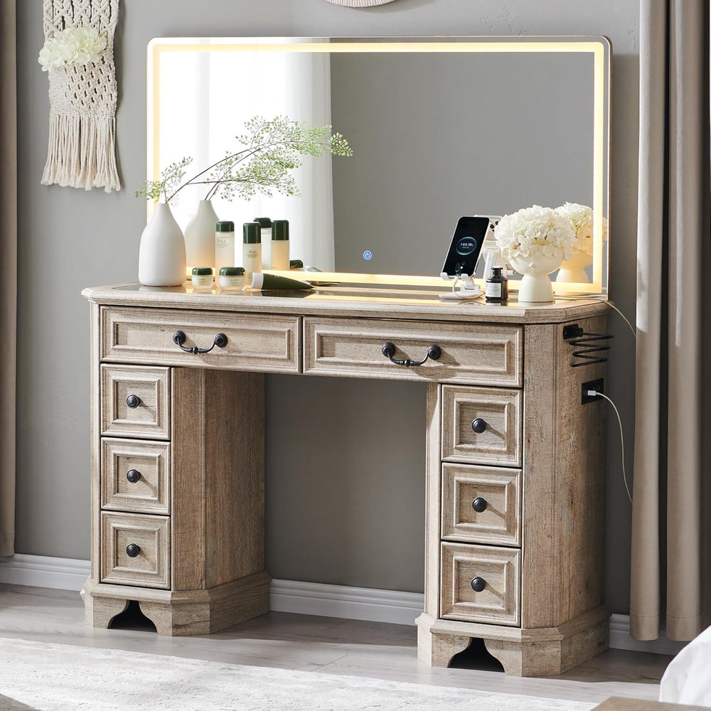 T4TREAM 48" Farmhouse Vanity Desk with Mirror and Lights,Makeup Vanity |...