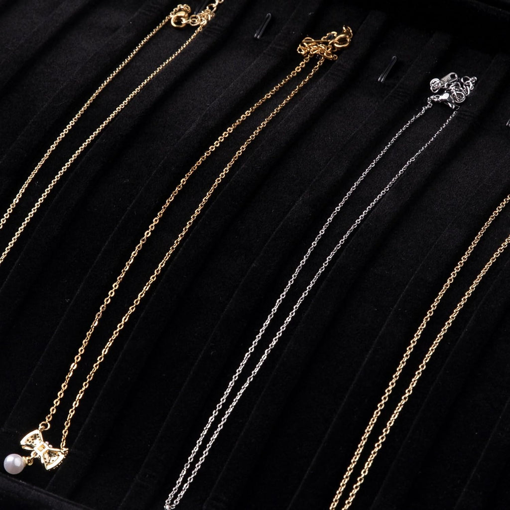 Frebeauty 15 Hooks Necklace Tray Velvet Neckalce Organizer with Clear Lid Lockable Necklace Holder Box Jewelry Organizer for Pendants Chains Necklace Jeweley Tray for Women Girls(Black)