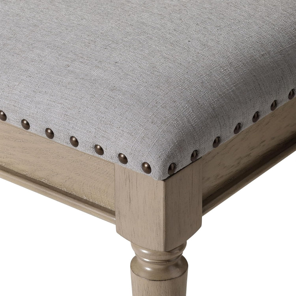 Maven Lane Elizabeth Traditional Wooden Upholstered Bench, Padded Seat for Kitchen Dining Room Table or Entryway in Antiqued Grey Finish