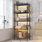 5 Tier Metal Shelving Unit Pantry Storage Shelves with Side Blockers Adjustable Metal Wire Shelf with Hooks & Shelf Linker Standing Storage Rack for Kitchen Pantry Bathroom Closet,13.8"Dx21.7"Wx59.1"H