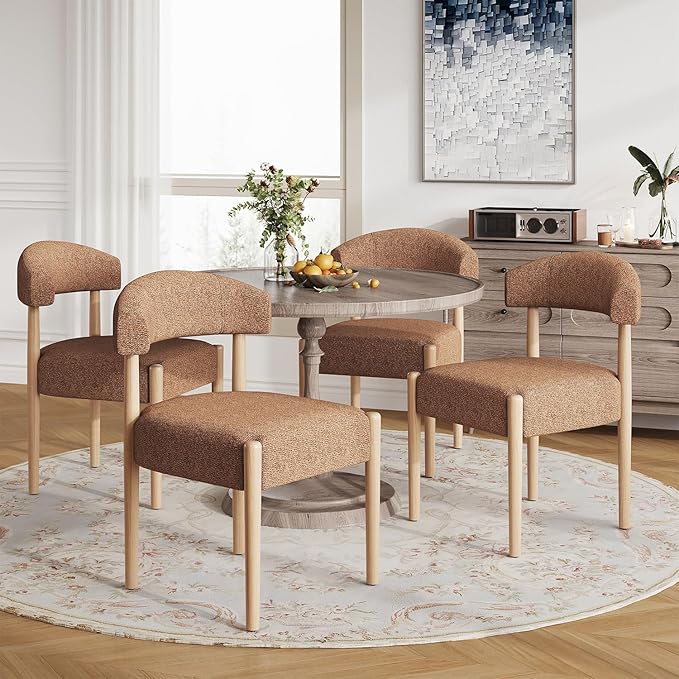 VKNOW Wooden Dining Chairs Set of 4, Modern Upholstered Dining Room Chairs wi...