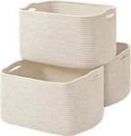 ICERZCZ Large Storage Baskets for Organizing Shelves, Woven Cotton Rope Bins for Baby Nursery Organization, Book Toy Towel Organizer, 17"x13"x9.5", 3 Packs, Off White