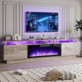 PRETZI 80" Modern Fireplace TV Stand with 36" Electric Fireplace for TVs Up to 90 inch, Luxury LED Light Entertainment Center with High Gloss Cabinet (Grey + Silver Post, 80 inches)