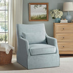 Martha Stewart London Swivel Chair - Solid Wood & Plywood, Skirted Metal Base Accent Armchair, Lumbar Pillow -Modern Classic Family Room Sofa Furniture Bedroom Lounge, 28"X31.5"X35.25", Light Blue