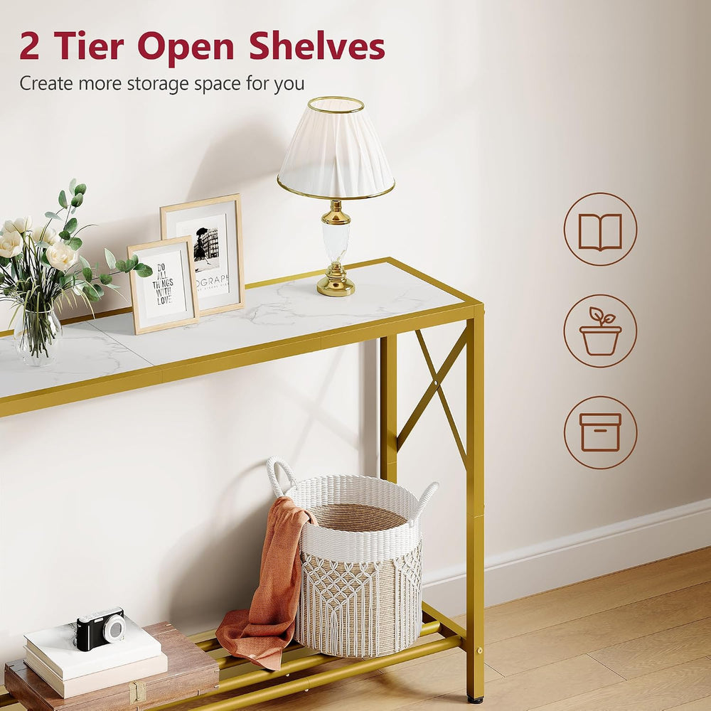 Tajsoon Entryway Table 41.8", 2 Tier Gold Console Table with Shelves | N...