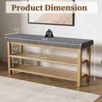 2 Tier Shoe Rack Bench with Cushion, Rubberwood Shoe Benches, Mid-Century Modern Shoe Storage Bench for Entryway, Hallway, Living Room, Closet, Front Door Entrance, Dark Grey