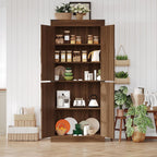 Rustic Brown Kitchen Pantry Cabinet – 71" Tall Freestanding Farmhouse Storage Cabinet with Doors & Adjustable Shelves – Rustic Wood Food Organizer for Kitchen, Living Room, Dining Room & Bathroom