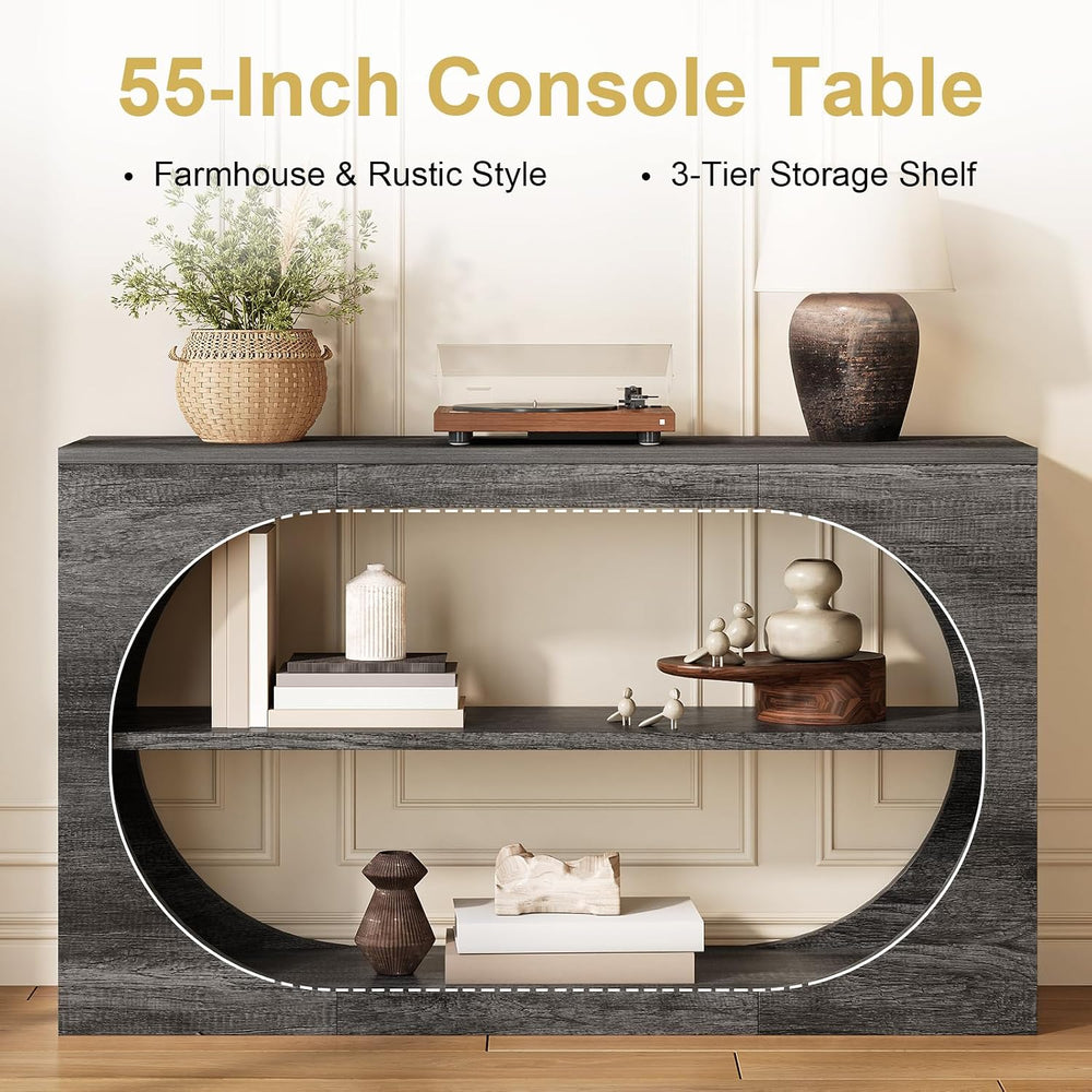 Console Table, 55-Inch Entryway Tables 3-Tier Wood Narrow Sofa Tables for Liv...
