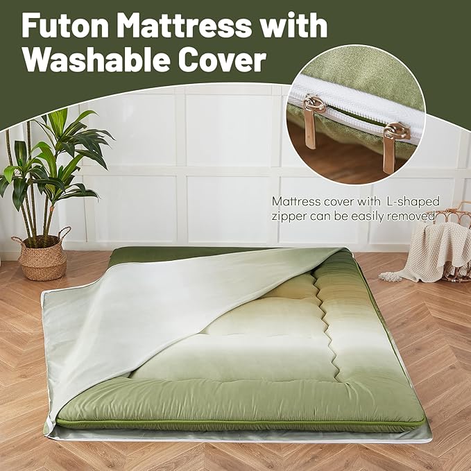 Japanese Floor Mattress, Futon Mattress with Portable Storage Bag and Washabl...