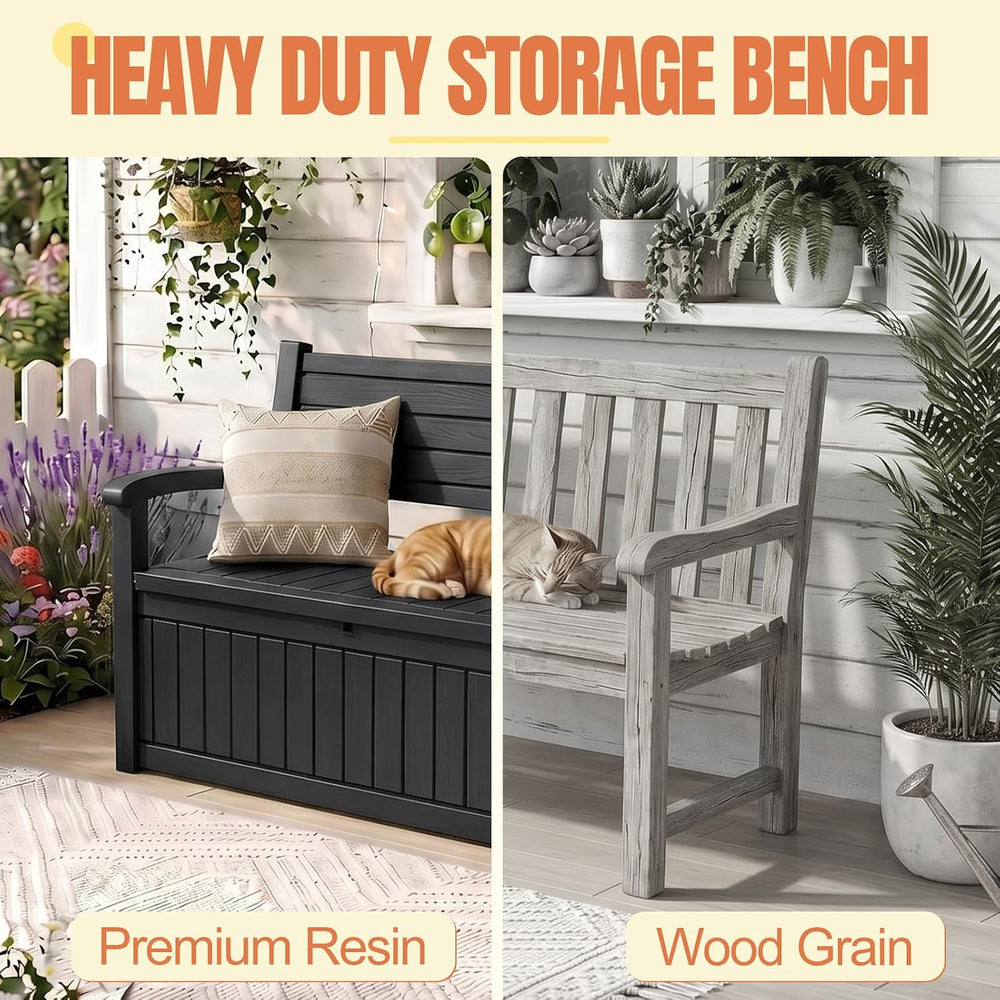 Storage Bench Outdoor Deck Box, 120 Gallon Lockable Patio Furniture