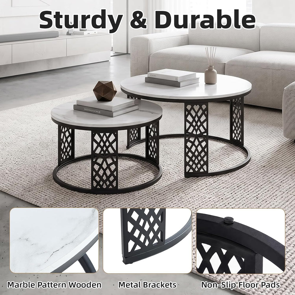 Nesting Coffee Table Black Marble Pattern Wooden with Black Frame | 31.49&quo...