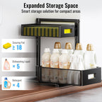Under Sink Organizer, Silk-Smooth Metal Sliding Drawer Organizers and Storage Rack, Pull Out Cabinet Shelf for Kitchen, Bathroom, Pantry, Cabinet, Closet