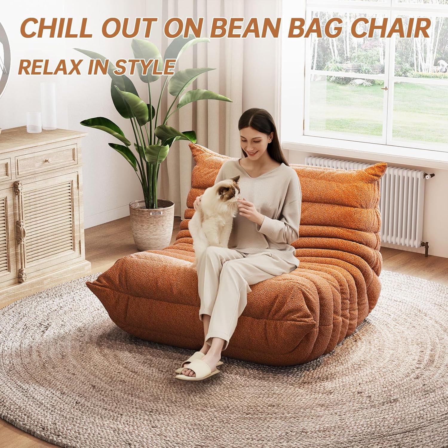 Oversized Bean Bag Chairs for Adults, Giant Beanbag Chair with Memory Foam, Comfy Lounge Chair Lazy Sofa for Apartment, Living Room, Bedroom, Office(Teddy Fabric)