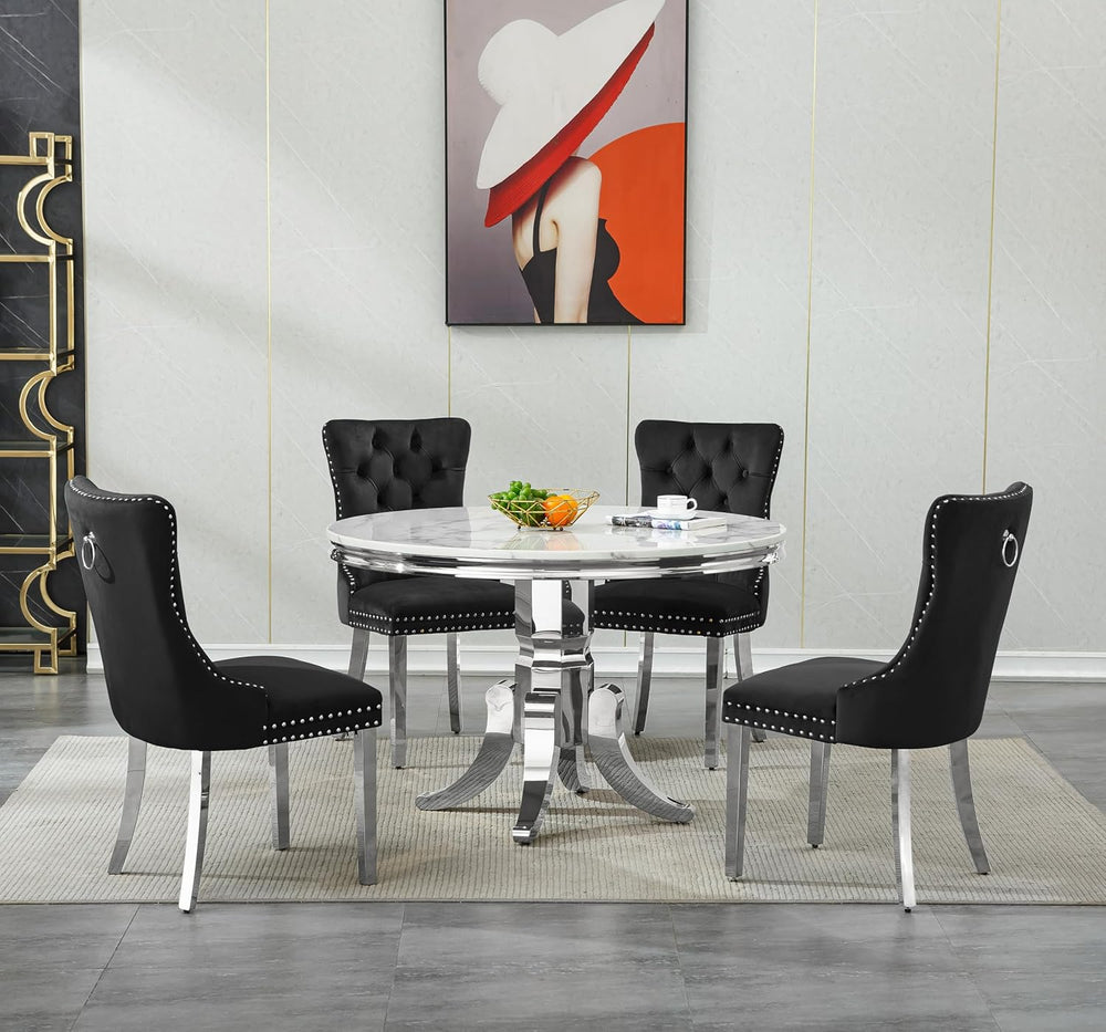 45 inch White Marble Round Dining Table for 4 to 6, Modern Round Dining Table...