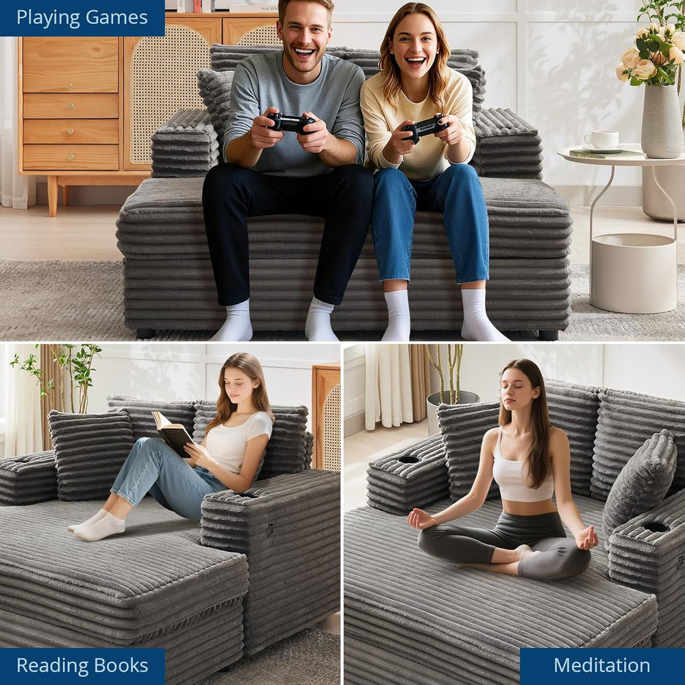 GarveeHome 60-inch Oversized Chaise Lounge Chair Indoor, Comfy Corduroy Loung...