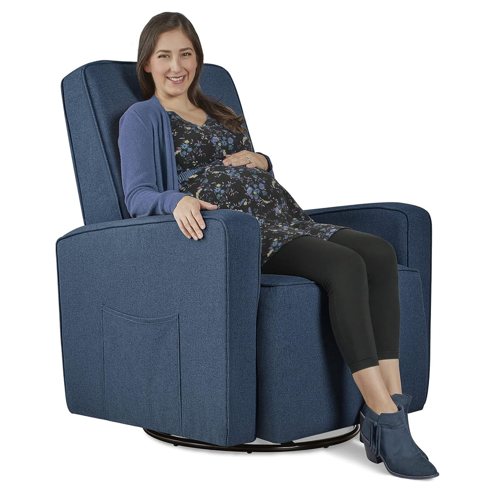 Evolur Holland Upholstered Plush Seating Glider Swivel, Glider Chair for Nursery in Navy, Modern Nursery Glider, Tool-Free Assembly, Easy to Clean, Environmentally Conscious Glider